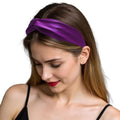 ZLYC Mulberry Silk Headband Elastic Twist Knotted Head Bands for Women's Hair, Solid Light Red Purple - color: Solid Light Red Purple