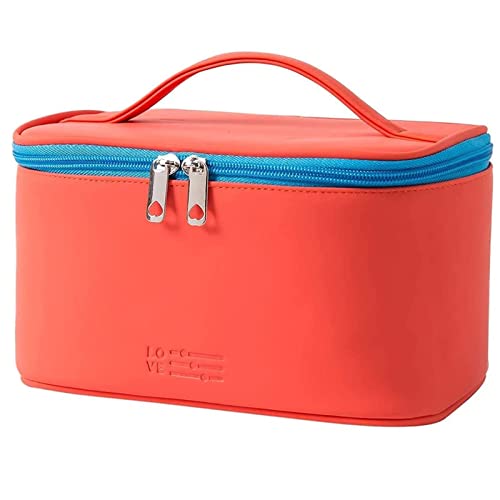 Meiyuuo Makeup Bag Large Cosmetic Bags for Women Girls Cute Travel Zipper Pouch Toiletry Organizer for Beauty Essentials Waterproof (Bright Red) - color: Orange Red