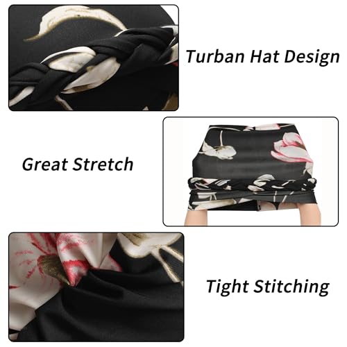ZLYC Chemo Headwear for Women Pre Tied Turban Headwear Lightweight Beanie Hat - color: Braid Floral Black