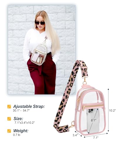 PACKISM Clear Sling Bag Stadium Approved - Clear Bag for Stadium Events & Holographic Bag for Music Festivals Jacquard Strap - color: 04_pink