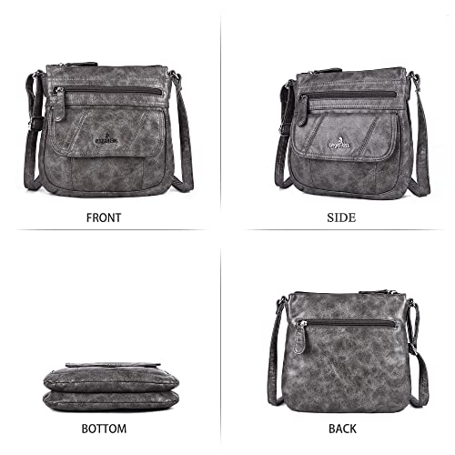 Angelkiss Small Womens Crossbody Bag Leather Shoulder Purse for Women Hobo Bag with Adjustable Shoulder Strap - color: 26grey