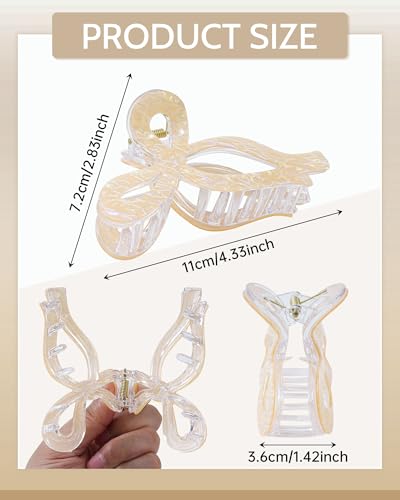 Mesovor 4 Pack Elegant Bow Hair Claw Clips, Nonslip 4.3" Large Hair Grip Hairclips for Thin and Thick | Acrylic Hair Strong Hold Hair Jaw Clamps (Mermaid Crack, Black) - color: Mermaid Crack, Black