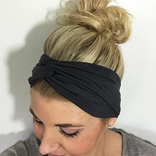 DRESHOW 8 Pack Headbands for Women Yoga Knotted Headbands Elastic Criss Cross Hair Accessories Sports Head Wrap Non Slip - color: 8 Pack Plain Black