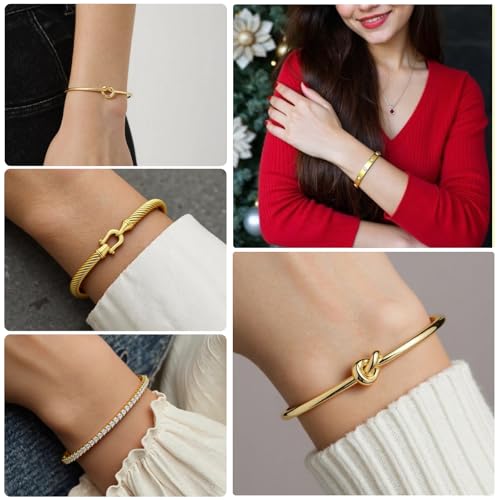 18 K Gold Plated Love Bangle Bracelet Stack Cuff Jewelry for Women Jewelry Set for Women Gift with Box - style: style7