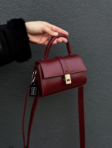 MOON CANTA Mini Crossbody Bag for Women – Small Faux Leather Shoulder Purse with Gold Lock, Elegant Design for Daily Use - color: Burgundy