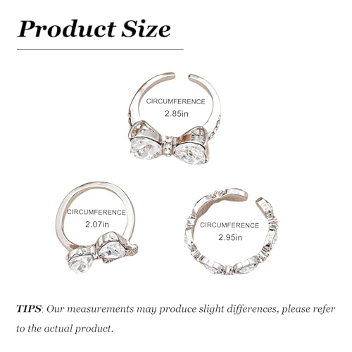 Bow Ring Set for Women Silver Stacking Adjustable Pink Heart Bow Rings Stacking Boho Statement Wedding Engagement Ring Anniversary Birthday Gifts - color: B