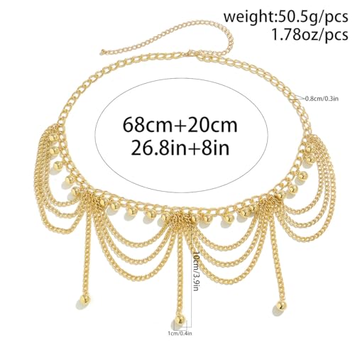 Boho Body Chain Waist Chain Gold Tone Tassel Layered Chain Belt Adjustable Belly Chains Metal Bikini Party Dress - color: Color 2