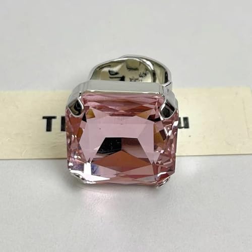 Square Large Rhinestone Exaggerated Statement Ring for Women Sparkling Thick Chunky Geometric Big Crystal Stone Finger Knuckle Band Rings Open Adjustable Wedding Brides Cocktail Prom Party Jewelry - color: Pink
