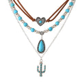 ONLYJUMP Boho Turquoise Leather Choker Necklace for Women Bohemian Handmade Leaf Layered Black Brown Suede Western Cowlady Necklace Western Country Party Jewelry Gifts - style: Cactus