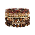 Boho Wooden Beads Bracelets Bohemian Bracelet Stack for Men Women Wood Beaded Bracelet Set - color: F
