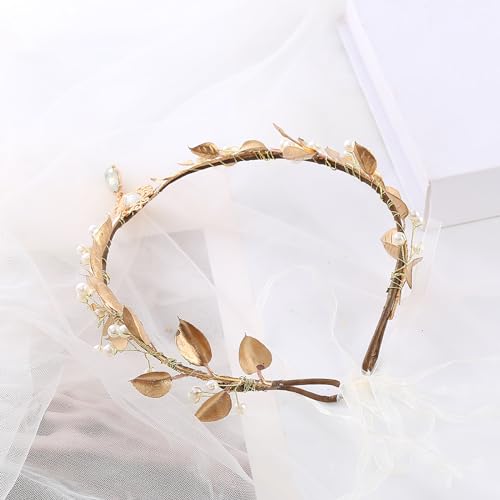 Vivivalue Golden Fairy Crown Flower Headband Elf Floral Headpiece Hair Wreath Woodland Forest Even Circlet for Women Halloween Renaissance Wedding Bridal Cosplay Prom Photo - color: golden