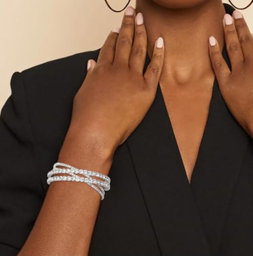 Rhinestone Bracelet for Women MultiLayer Crystal Cuff Bracelet Strand Layered Bracelet - color: Silver 6