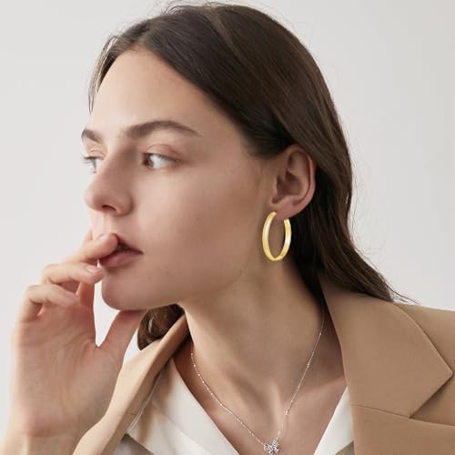 5mm Wide Gold Hoop Earrings for Women, 14K Gold Plated Big Chunky Hoop Earrings with S925 Sterling Silver Post, Hypoallergenic Lightweight Earrings Jewelry for Women 30/40/50/60/70mm - color: Gold-40mm