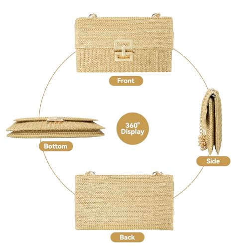 Gets Straw Clutch Purse for Women, Woven Beach Bag Summer Corssbody Purse Small Rattan Shoulder Bag for Travel | Hand-woven - color: Apricot
