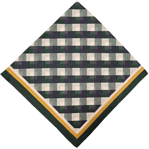 Single Pack Bandanas 60s Premium Cotton Soft Thin Handfeel Large Handkerchief for Men and Women - color: Green Plaid