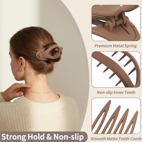 9 Pack Flat Hair Clips for Women, Matte Claw Clips for Thick & Thin Hair, Suitable for Driving (Taupe,Brown,Black) - color: Taupe/Brown/Black-Regular