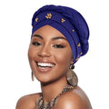 African Women Turban Caps Pre-Tied Twisted Turbans Head Scarf for Women Hair Wraps Cover Beanie Cancer Chemo Headwear - color: 1 Pack Twisted Braid: Gold Bead Blue