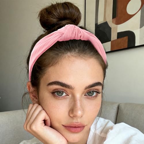 YISSION Wide Knotted Headbands for Women Non Slip Head Band Pink Headband Fashion Top Knot Hairband Hair Accessories for Women Girls - color: Pink