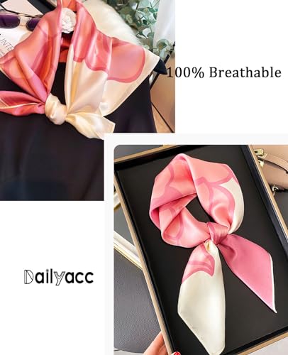 Dailyacc Hair Bandanas Scarf For Women Lightweight Fashion Neck Silk Satin Head Scarves For Sleeping Handbags Scarf - color: 14-pretty in Pink/27.5*27.5in