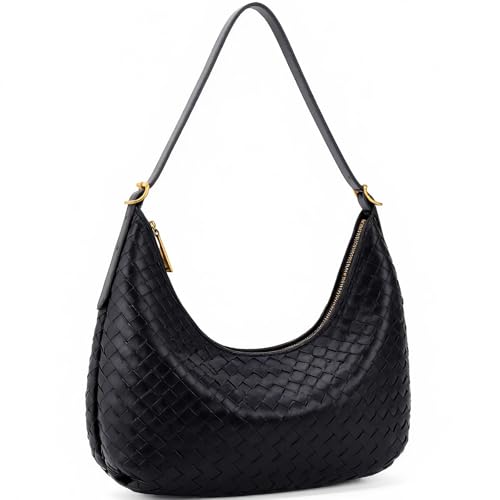 Shoulder Bag Handbag for Women Crossbody Tote Bags Woven Purse Clutch Women's Medium Underarm Hobo With Pocket Large - color: Black