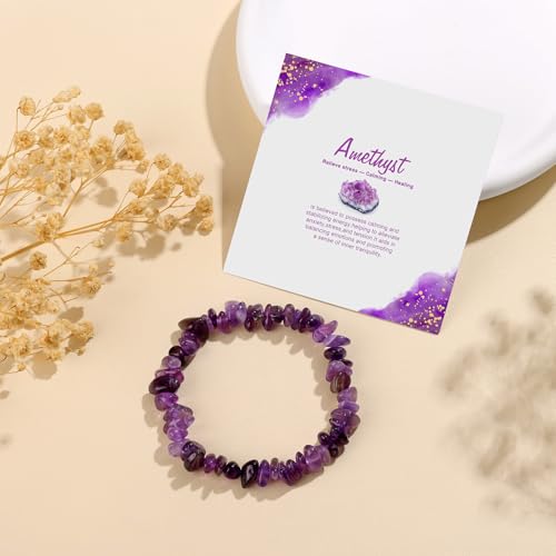 Natural Gemstone Beads Bracelets Healing Crystal Stone Beaded Bracelet for Women Men Handmade Spiritual Jewelry Gifts - color: Amethyst, size: Chips Beads