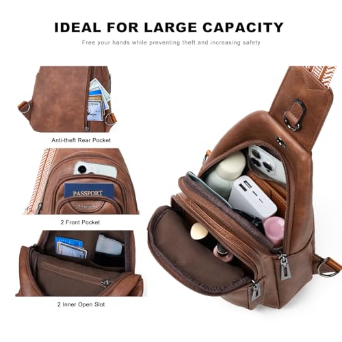 Leresas 10L Crossbody Sling Bag for Women Men Anti Theft Cross Body Fanny Pack Belt Bag Purse Gifts for Women Faux Leather, Brown - color: 10l-brown, size: 10L