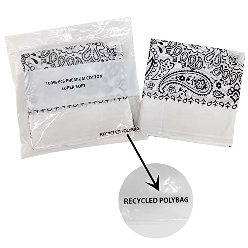 Single Pack Bandanas 60s Premium Cotton Soft Thin Handfeel Large Handkerchief for Men and Women - color: 1 Pack-white