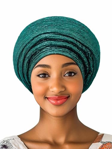 Woeoe African Head Wraps for Black Women Gold Pre Tied Headdress Wedding Turban Hats - color: Green