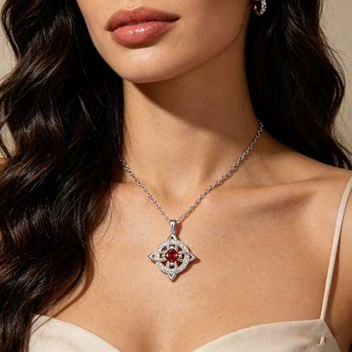 Mystical Birthstone Witches Knot Necklace – Natural Crystal Celtic Pendant, Wiccan Pagan Jewelry Gift for Women - color: January
