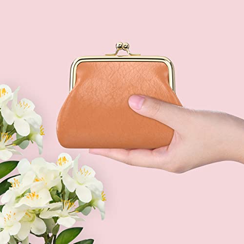 Coin Purse, Small PU Leather Change Purse, Coin Wallet with Clasp, Car Change Holder Pouch for Woman Men Kids Girls, Brick Red - color: Brick Red