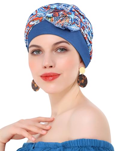 Chemo Headwear for Women Cancer Patients Lightweight Head Coverings for Hair Loss Seasonal - color: Blue Blue
