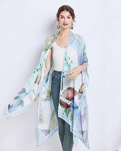 Kimonos for Women Casual Swimsuit Coverup Lightweight Boho Kimono Cardigans for Summer - color: Blue Big Leaves