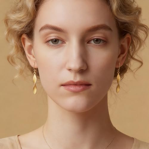 14K Gold Plated Twisted Chain Fringe Pendant Earrings for Women, Hypoallergenic Leverback Clasp Handcrafted Fashion Jewelry Gift