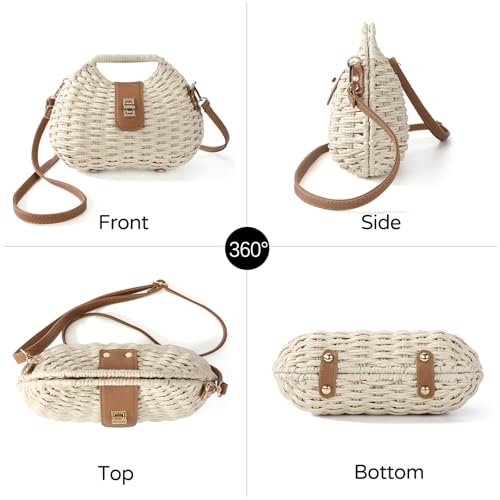 Richeart Clutch Purses for Women - Summer Beach Crossbody Bag with Adjustable Strap - Boho Shoulder Handwoven Straw Purse - color: Beige