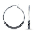 Charmsy 925 Sterling Silver Oxidized Balinese Hoop Earrings for Women | Lightweight Click Top Antique Oxidized Balinese Hoops Earring | Sise 30-60mm - color: Bali Hoop-35MM/1.37"
