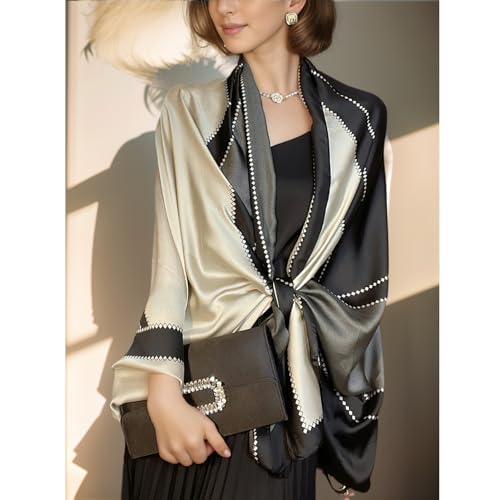 vimate 100% Large Silk Feeling Scarf-Women's Fashion Long Mulberry Silk Satin Neck Scarf Sunscreen Shawl Wrap Headscarf - color: Style 07