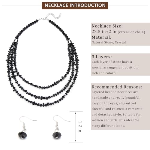 Errally Layered Beaded Statement Necklace Multi Strand Crystal Beads Collar Necklace and Earring Sets for Women Fashion Costume Jewelry Set Gifts for Her - color: 15-Black