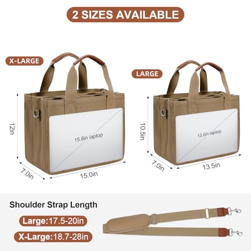 KKXIU Canvas Tote Bag for Women with Zipper and Compartments Crossbody Large Bible Messenger Purse Bag With Pockets | Canvas - color: Brown, size: X-Large