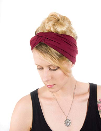 Twist Headband Extra Wide Scrunch Turban (Burgundy) - color: Burgundy
