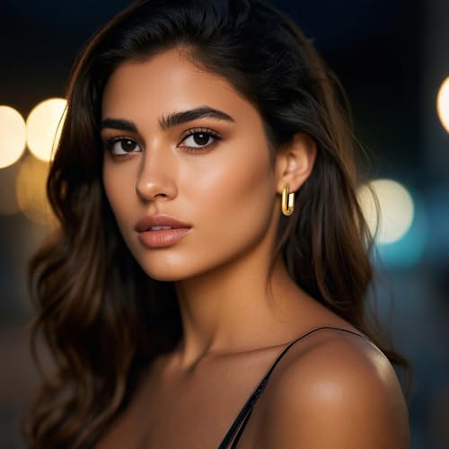 Stainless Steel Hoop Earrings for Women Gold Tone Geometric, Huggie Heart Twisted Minimalist Engraved Designs for Daily Wear - color: Gold-Oval02_25mm*15mm