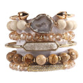 Yomisa 5PCS 6PCS Natural Boho Beaded Bracelets/Bangle for Women Men,Healing Turquoise Jasper Agate Crystal Gemstone Stone Chakra Multilayer Wrap Bohemian Handmade Jewelry Beads Stretch Bracelet Set - color: 6PCS-Caramel