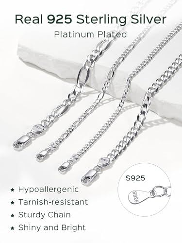ChicSilver 925 Sterling Silver Ankle Bracelet for Women, Simple Cuban Link/Figaro/Twist Rope Chain Anklets for Beach Party(with Gift Box) - style: 01: Figaro Chain-2.8mm wide