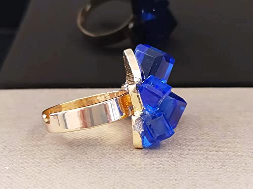 Hebelee Boho Square Crystal Statement Ring for Women Gold-Toned Adjustable Expandable Promise Engagement Geometric Rings Comfort Fit Elegant Art Deco Birthday Christmas Cocktail Party Y2K Jewelry - color: Blue