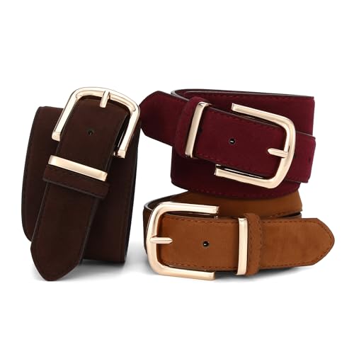 HOTWILL Women Suede Belt for Jeans Dresses Fashion Chunky Ladies Waist Belts with Gold Buckle - color: Coffee, size: Small: 26"-28" (Pant 4-6)