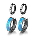 CiNily Huggie Earrings Opal Hinged Hoop Earrings Gold Plated Hypoallergenic Small Hoop Earrings for Women Teen Girls Men Sensitive Ears - color: Blue-Black Gold