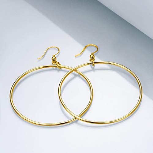 POPLYKE Sterling Silver/Rose Gold/Gold Plated Large Hoop Earrings Circle Dangle Drop Earrings for Women 40 50 60 70 80mm - color: gold hoop, size: 50mm