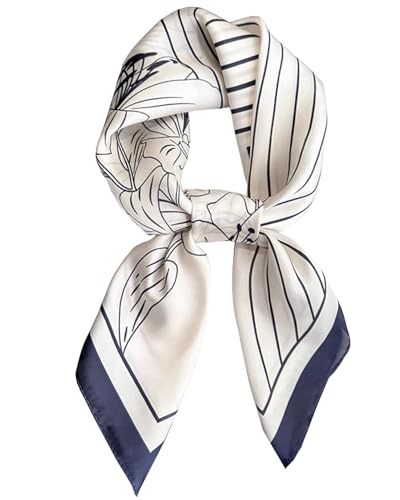 Saiusloa Neck Scarf For Womens Silky Head Scarves Hair Bandanas Square Scarf Fashion Accessories lightweight - color: 16-dark Blue Striped Iris