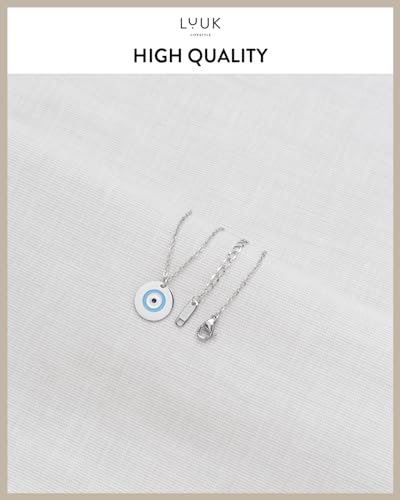 LUUK LIFESTYLE Minimalist necklace with rainbow pendant, HAPPINESS slogan card, symbol of diversity, waterproof stainless steel, gift for women, trendy, chic, silver - color: Silver, size: Evil eye