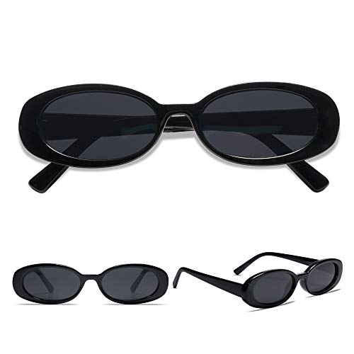 VANLINKER Polarized Retro Oval Sunglasses for Women and Men Small 90s Style VL9580 - color: C1 Black Frame/Grey Lens