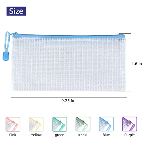 Tamaki 6 Pack Mesh Pencil Pouch Waterproof Bags Plastic Zipper Pouch A6 Size for Classroom Organization School Office Supplies (Macaroon, A6) - color: 6 Pack Macaroon